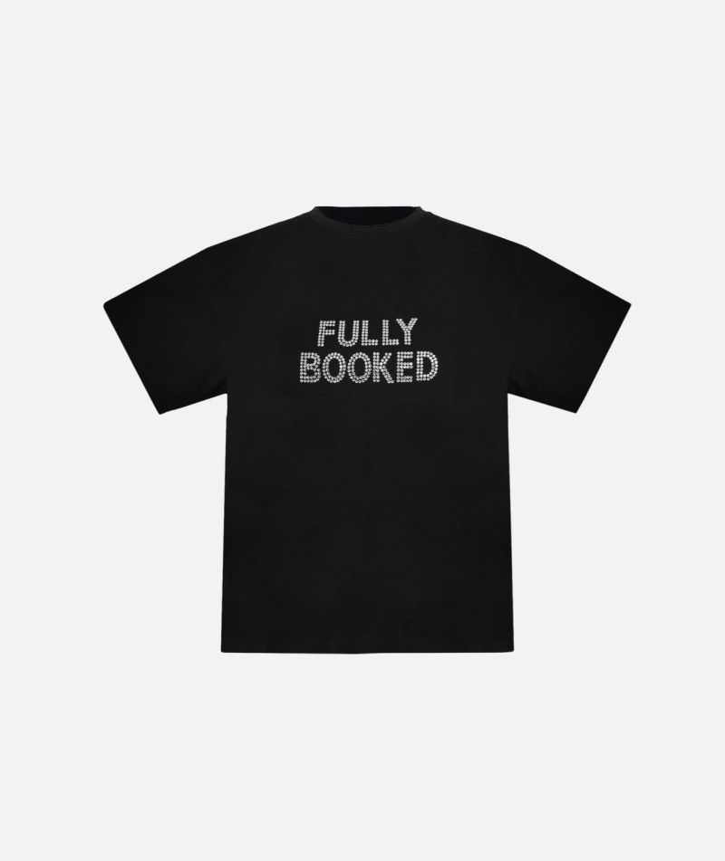 Футболка черная с камнями "FULLY BOOKED"