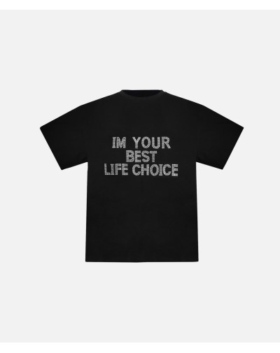 Футболка черная с камнями "I'M YOUR BEST LIFE"