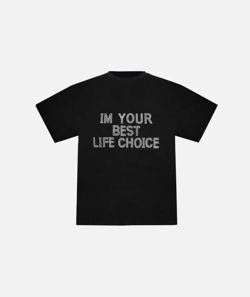 Футболка чорна з камінням "I'M YOUR BEST LIFE"