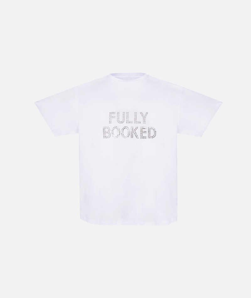 Футболка белая с камнями "FULLY BOOKED"